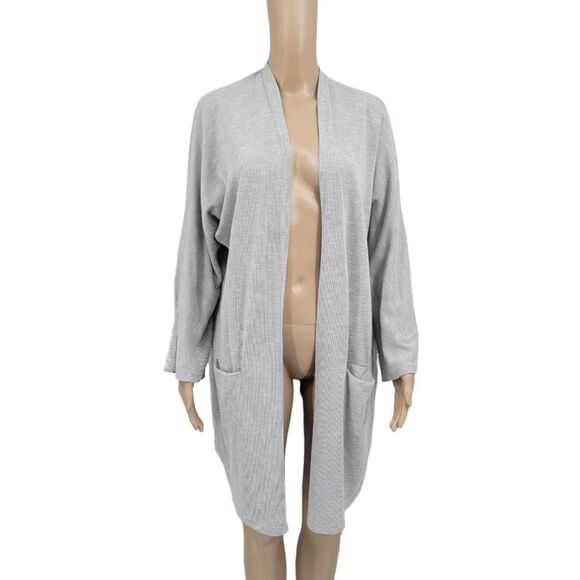 Donni Neutral Ribbed Knit Longline Open Style Cardigan Women's OSFA Minimalist - Picture 1 of 14